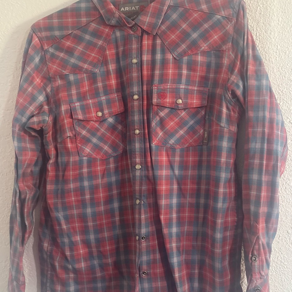 FR Ariat Women's work wear Red and Blue Plaid Button-Down Shirt